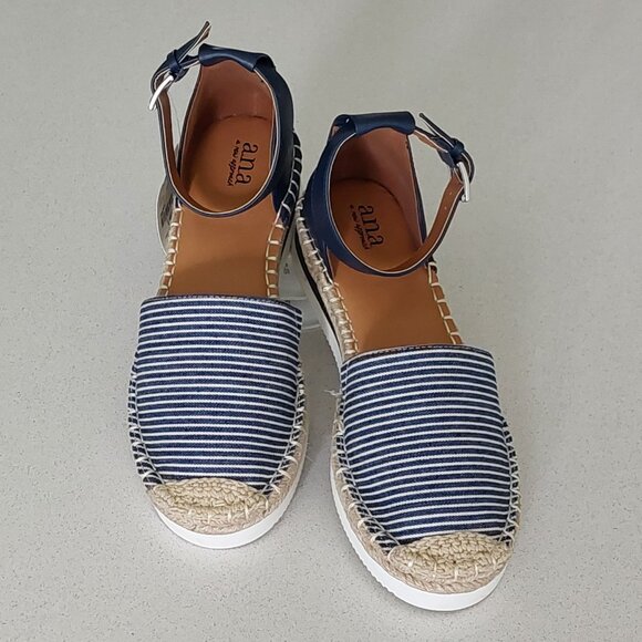 NWT A.N.A. Blue/White Multi Stripe Sandals with Ankle Strap Women's Size 8 - Picture 2 of 13